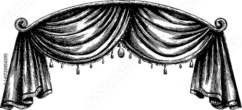 Vintage decorative arch with elegant draped curtains for architectural design and decoration