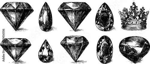 Elegant diamond geometric pattern with vintage crown sketch - design for art and decoration