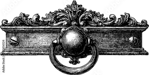 Vintage heavy metal door knocker illustration with ornate design for decor