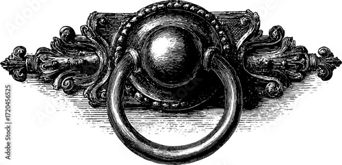 Vintage heavy metal door knocker engraving - retro design for home decor and architecture