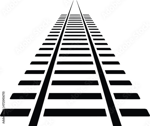 Railroad Tracks Perspective View Leading to Infinity Point on Transparent Background Vector Art