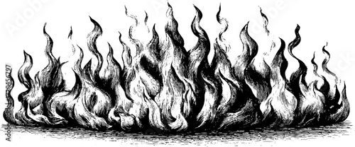 Vintage illustration of rising flame tongues for retro design and decoration
