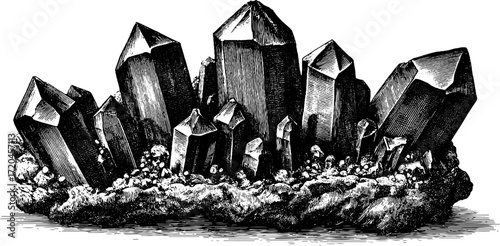 Vintage hand-drawn garnet crystal form sketch for retro design