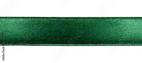 Velvet green ribbon border isolated on white background