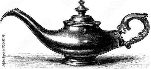 Vintage hand drawn illustration of an elegant glass carafe with intricate design for retro decor