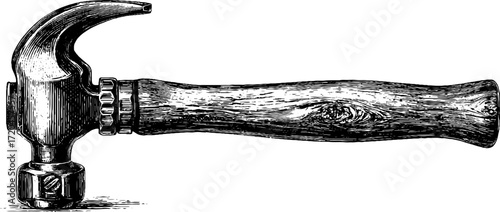 Vintage hammer illustration with wooden handle for retro design and craft projects