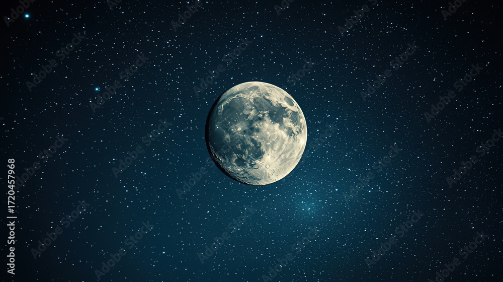 Fototapeta premium Half - moon in Starry Night Sky with Cosmic Background