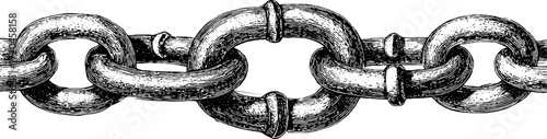 Vintage illustration of linked iron chain loops for design