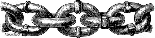 Vintage engraved illustration of iron chain with linked loops for retro design