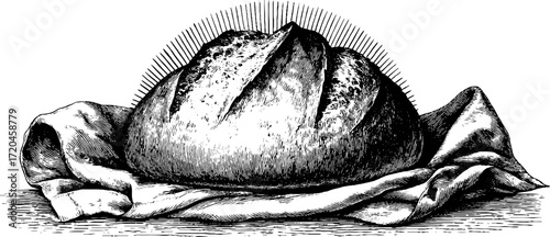 Vintage hand drawn illustration of a rustic loaf of bread with rounded top