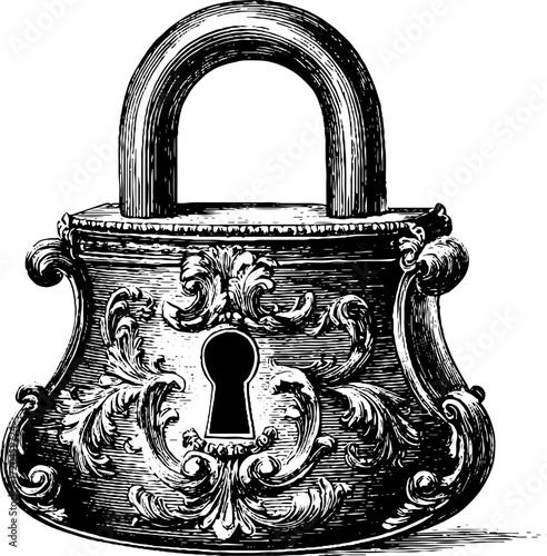 Intricate vintage padlock design with ornate details for retro decor and styling