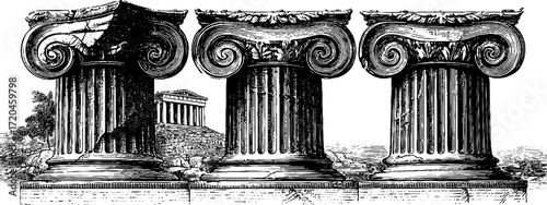 Ancient greek parthenon columns illustration for historical design concepts