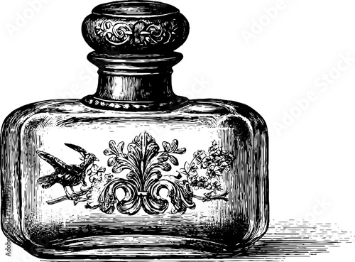 Vintage ornate perfume bottle sketch with intricate design for elegant decor