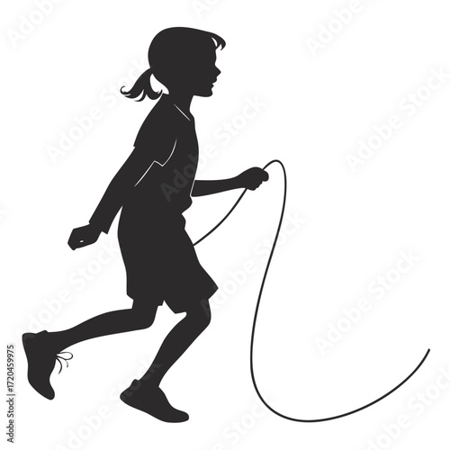 Child skipping rope on playground silhouette