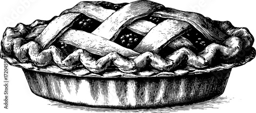 Vintage pie with crust and lattice top - perfect for bakery design and retro projects