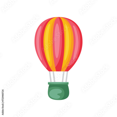 A cartoon hot air balloon with red and yellow stripes