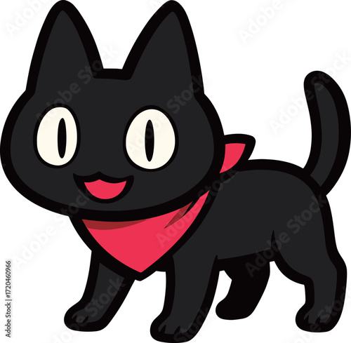 赤いスカーフの黒猫のイラスト
