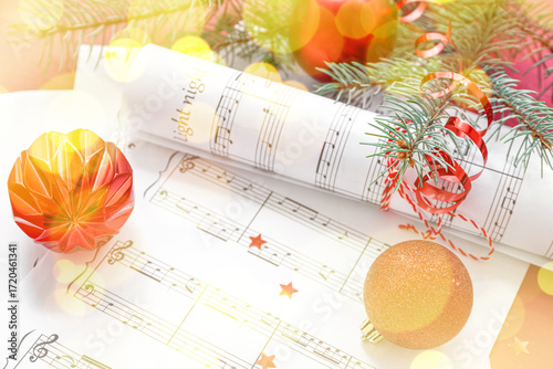 Music note sheets with Chri...