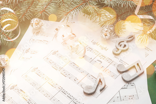 Music note sheets with Chri...