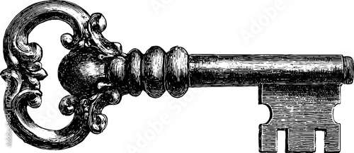 Vintage skeleton key design in old style for antique decoration
