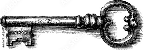 Vintage skeleton key illustration with classic design for retro decor or prints