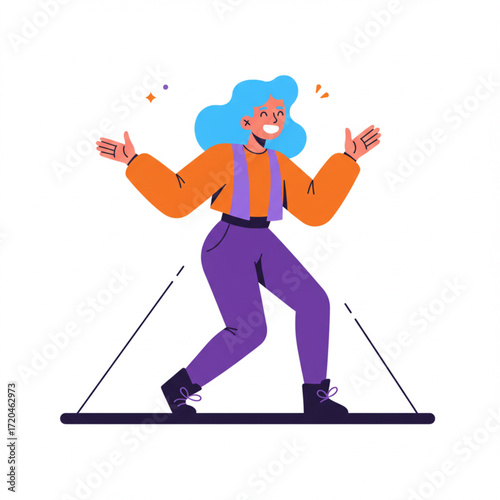 Extrovert Person Joyful Woman Celebrating Success, Happy and Excited Young Female Character Illustration