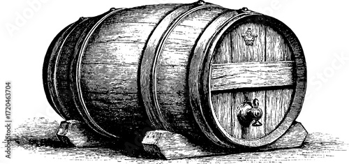 Vintage wine barrel with wooden texture for retro design and decor