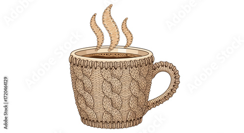 Cozy Knit Coffee Mug Warm Winter Drink Illustration
