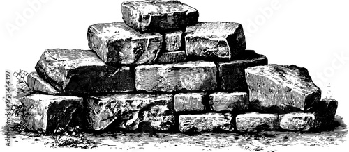 Vintage hand drawn illustration of cobblestone brick patterns for design