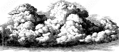 Hand drawn vintage illustration set of cumulus and cirrus clouds in retro style for design projects