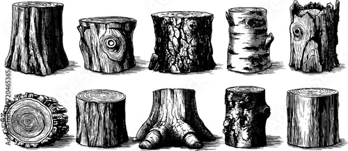 Rustic oak and pine woodgrain textures - vintage hand drawn engraving collection