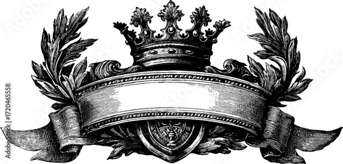 Vintage regal frame with crown and laurel for elegant designs