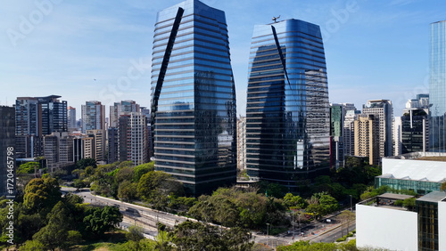 Corporate Towers At Sao Paulo In Brazil. Offices Towers Landscape. Downtown City Scenery. Highrise Buildings. Corporate Towers At Sao Paulo In Brazil. Financial District. Sao Paulo Brazil.