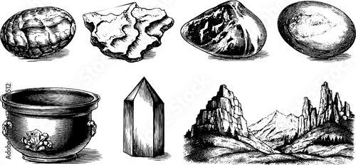 Vintage stone cracks and rocky patterns set for design and decoration