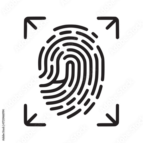 Vector art of fingerprint scan outline icon vector illustration of a biometric identification symbol with a fingerprint and scanning frame for security, access control, or technology concepts