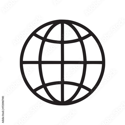 Vector art of globe outline icon simple vector illustration of a world symbol with meridians and parallels, representing global communication, internet, or international connection