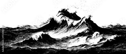 Vintage etched texture of swirling whirlpool water - retro hand-drawn ocean waves for design
