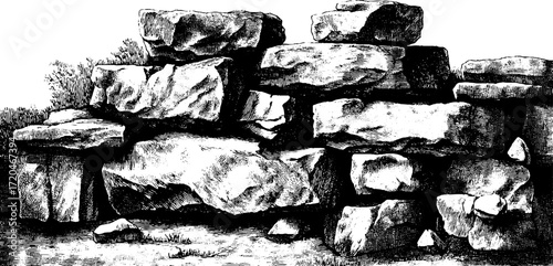 Vintage woodcut style seamless texture of cracked stone for design