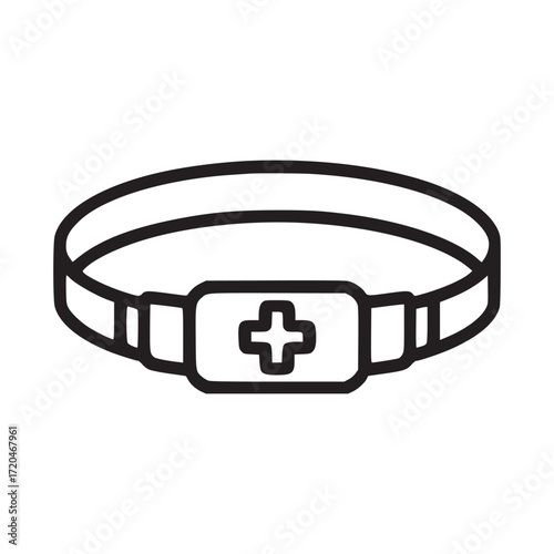 Illustration of a headlamp the design features a strap with an attached light source, commonly used for handsfree illumination in various activities and professions