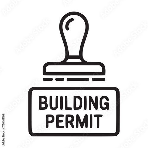 Vector art of building permit stamp icon symbol of construction approval, authorization, or license represents legal compliance, regulation, and adherence to building codes for projects