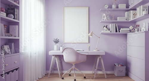 Minimalist Lavender Home Office Desk Workspace Modern Decor
