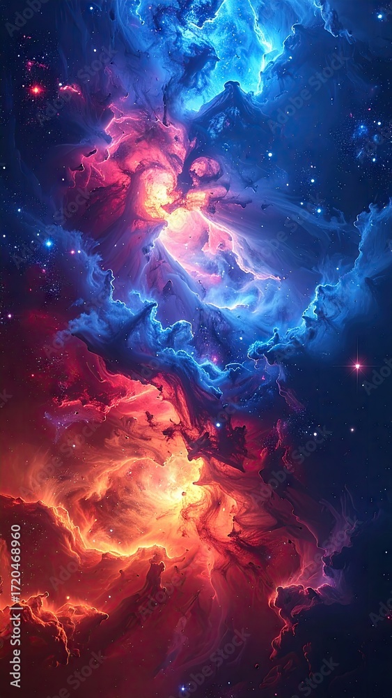 Obraz premium Red And Blue Nebula Cosmic Cloudscape
