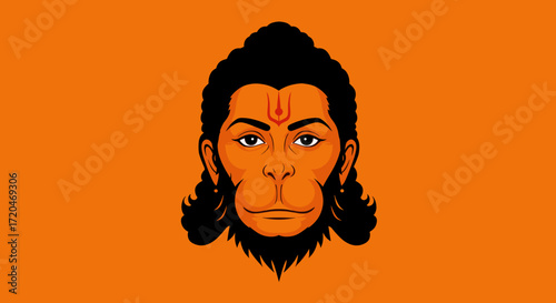 Hanuman vector illustration on orange background. Hindu god.