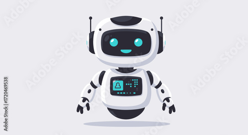 Cute cartoon robot character with a screen on its chest.