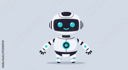 Cute cartoon robot character with a smiling face.