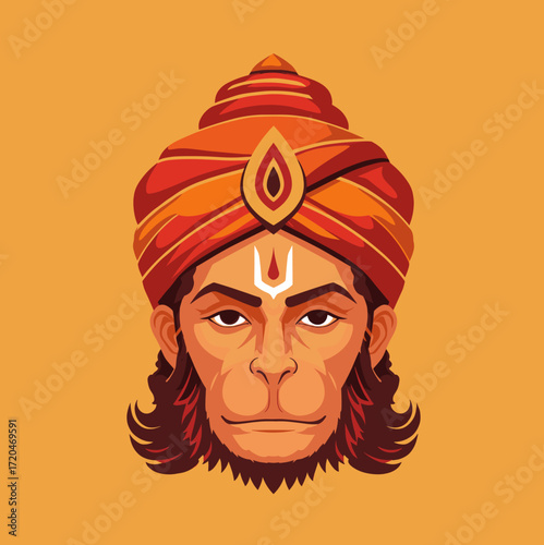Illustration of hindu god hanuman wearing a turban.