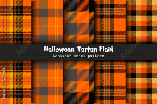 Set Halloween Tartan plaid. Scottish check pattern