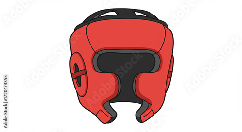 Bold Red Boxing Headgear:  Front View Illustration,  Protective Combat Gear Design