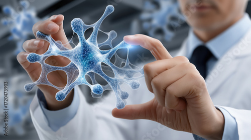 Innovative scientist examines molecular structure, showcasing advanced research in biotechnology and genetics