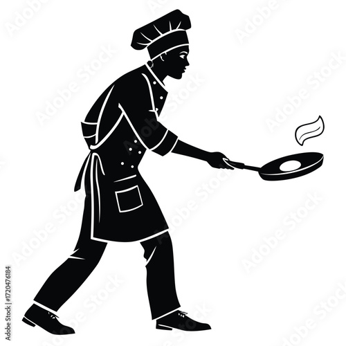 Chef flipping omelet silhouette